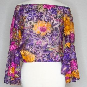 Purple, Pink and Orange Boho Bell Sleeve Top